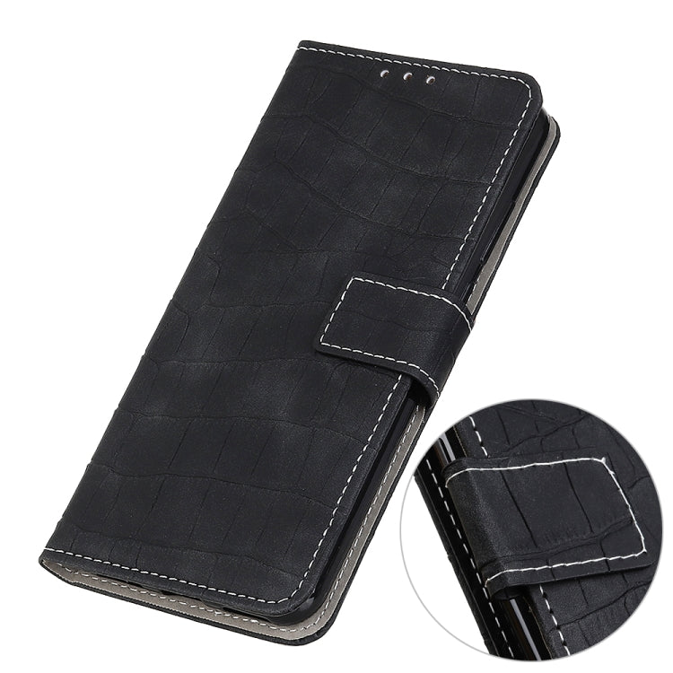 Black crocodile-texture phone wallet case with side flip cover and stitching