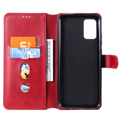 Red flip phone wallet case open view with card slots and phone backing frame