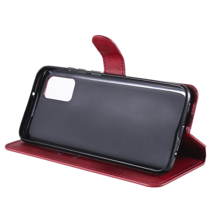 Red flip phone case in landscape stand position with screen camera cutout