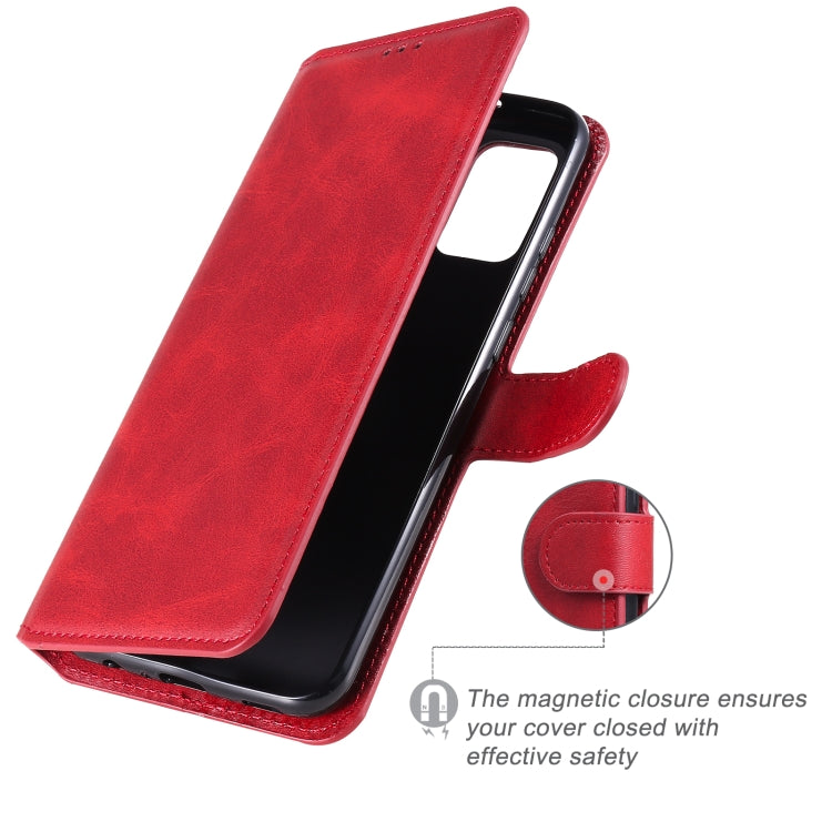 Red flip phone wallet case closed with magnetic clasp and protective corner cover