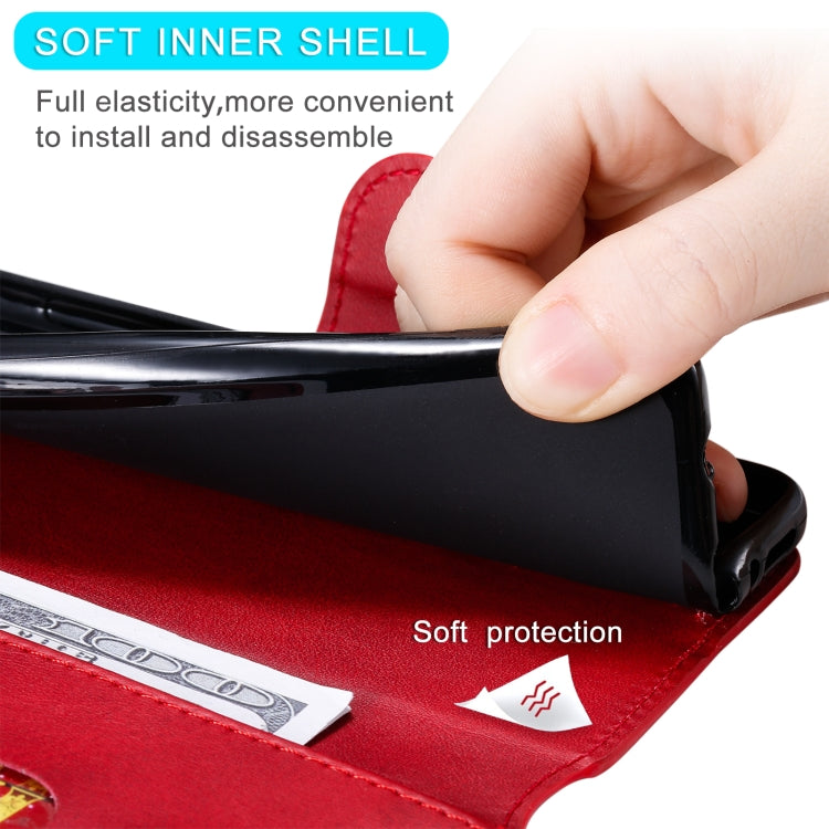 Red flip phone wallet case with soft inner protection for phone screen and back