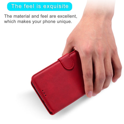 Red leather-style phone wallet case with fold strap and card slot panel