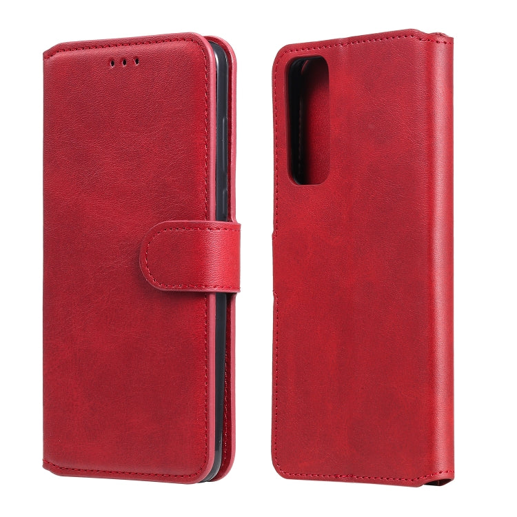 Red flip phone wallet case front and back view with card-slot strap closure