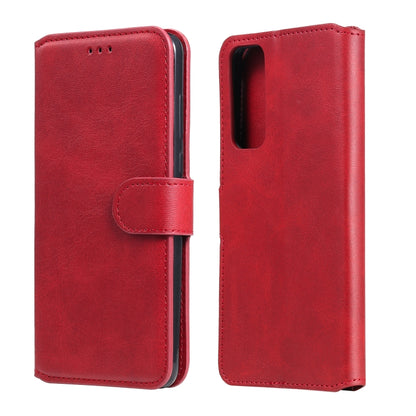 Red flip phone wallet case front and back view with card-slot strap closure