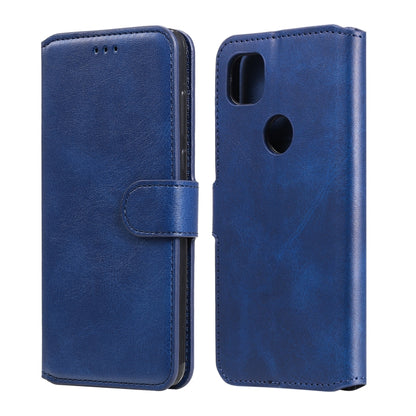 Blue folio wallet phone case with flip cover, card slots, and camera cutout