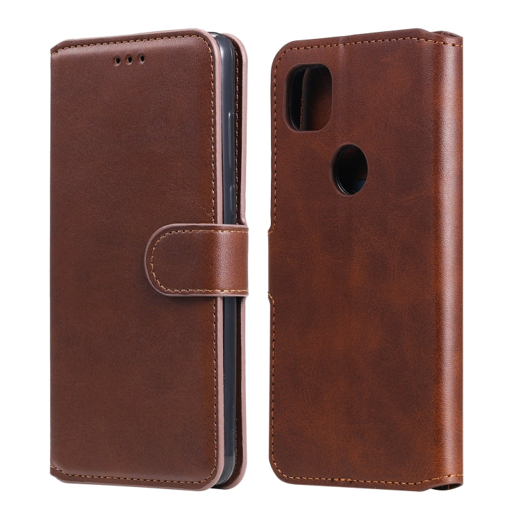 Brown folio wallet phone case with flip cover, card slots, and camera cutout