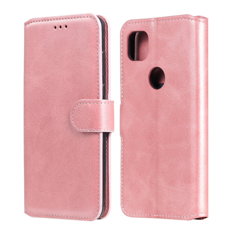 Rose gold flip wallet phone case with visible camera opening and inner holding strap