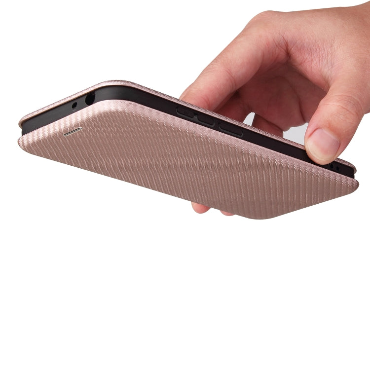 Pink carbon-fiber texture flip case, open horizontal view with side button cutouts
