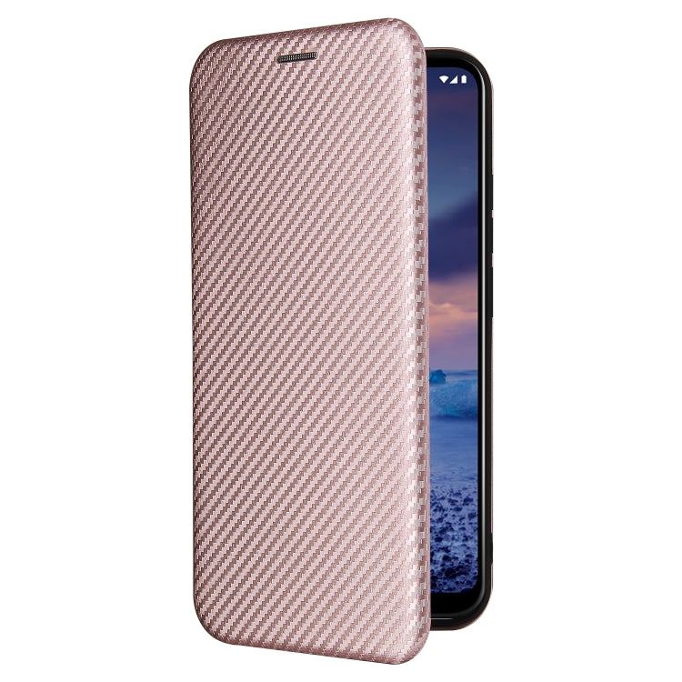Pink carbon-fiber texture flip case, phone side profile with magnetic flap