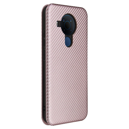 Pink carbon-fiber texture flip case back with camera cutout and edge protection
