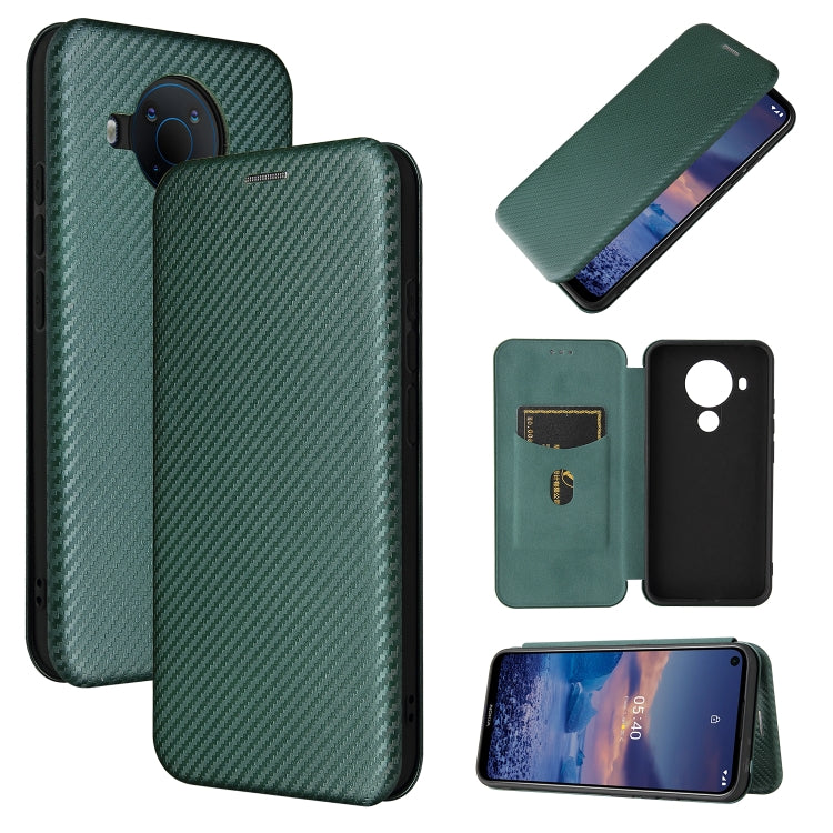 Green carbon fiber texture magnetic flip phone case with card slot for phone coverage
