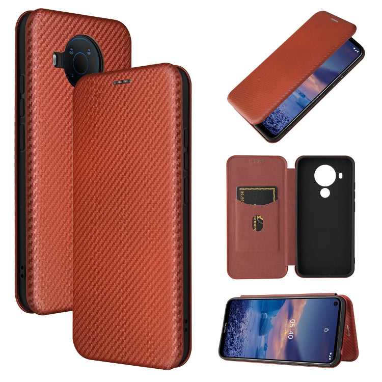 Brown carbon fiber texture magnetic flip phone case with card slot for phone coverage