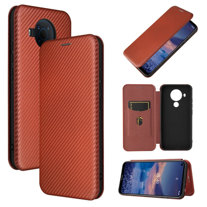 Brown carbon fiber texture magnetic flip phone case with card slot for phone coverage