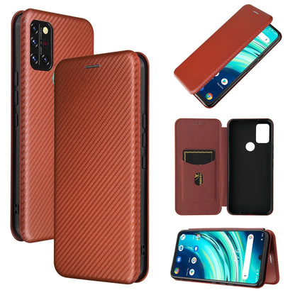 Brown carbon fiber texture magnetic flip phone case with card slot for phone coverage