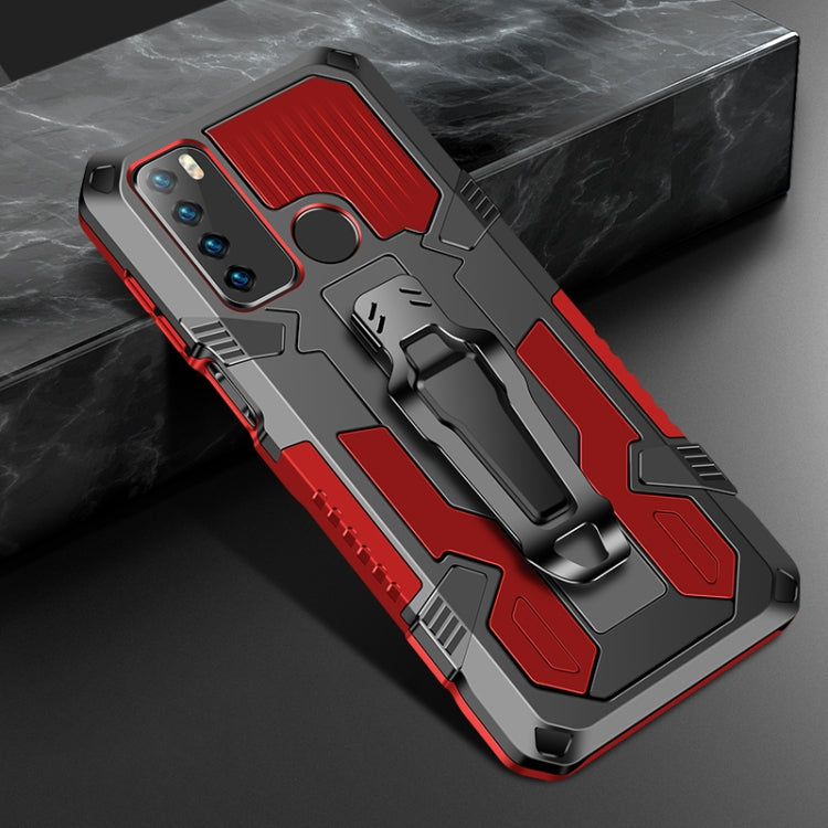 Shockproof phone case in red with rugged armor design and raised camera cutouts