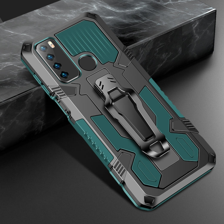 Shockproof protective phone case, teal and gray with built-in kickstand and grip