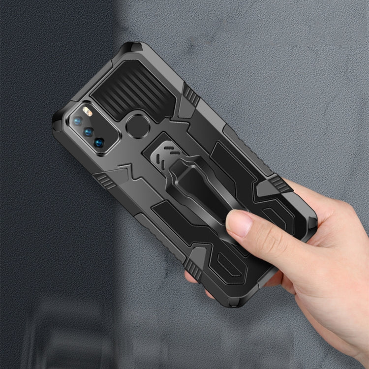 Rugged phone case held in hand, armored black back with camera cutouts and grips