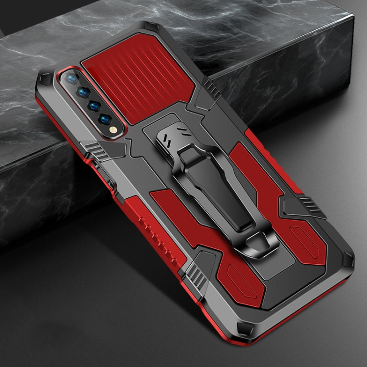 Shockproof rugged phone case in red with armor edges and camera protector openings