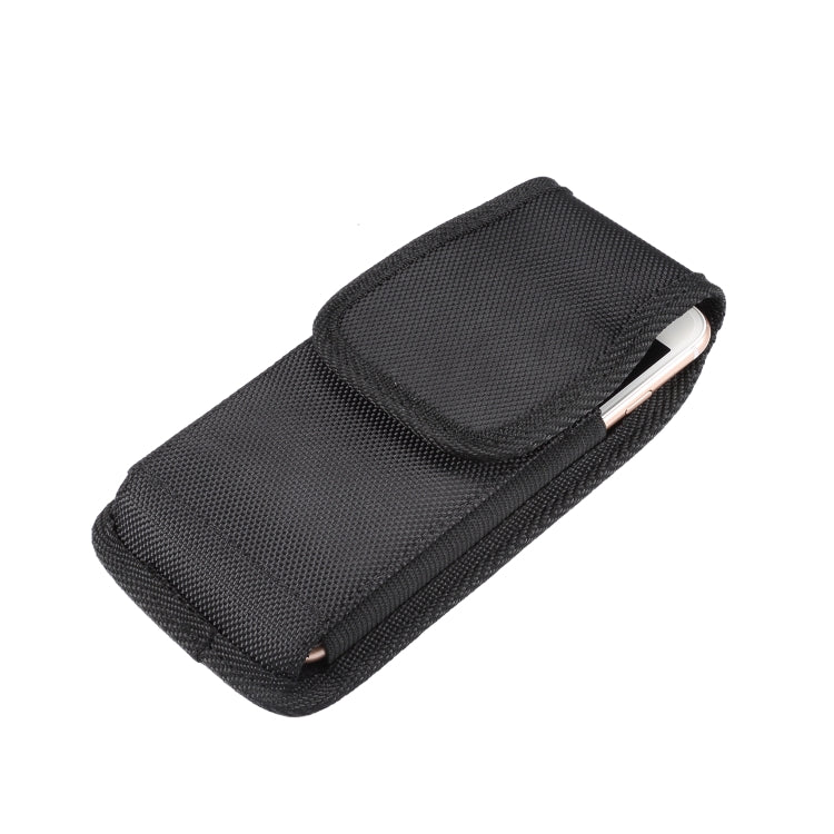 Black slim phone pouch with clasped top flap and side belt loop