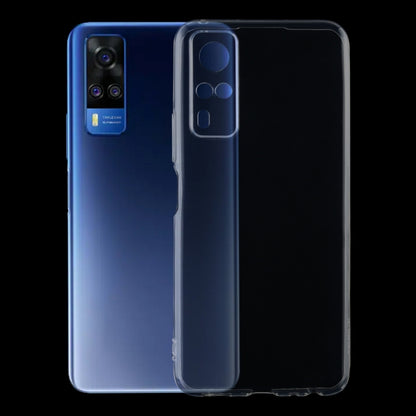 Transparent TPU phone case over a blue phone, showing front edge and camera cutout.