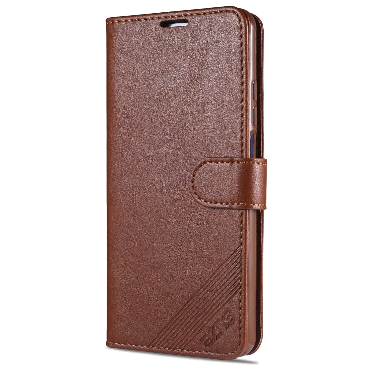 Brown flip wallet phone case with stitched strap and slim card pocket