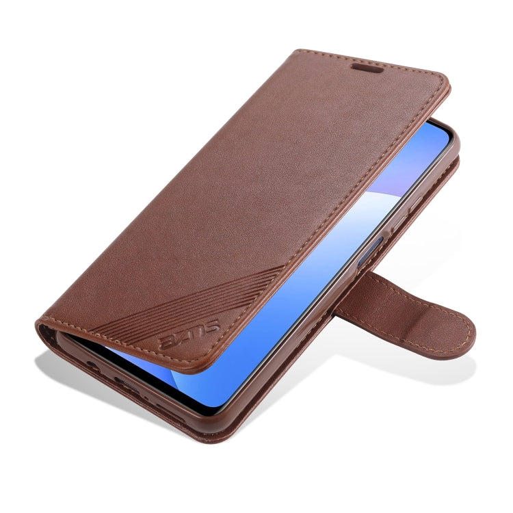 Brown folio flip phone case with stand grip and card slot window