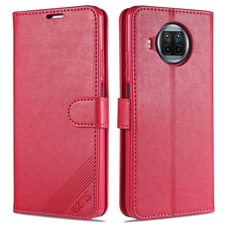 Red flip leather phone case with magnetic strap and card pocket cutouts