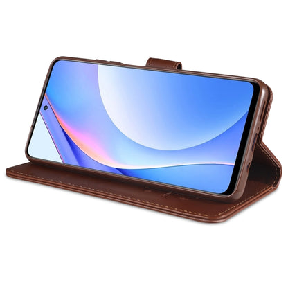 Brown folio flip phone case with kickstand and side camera opening