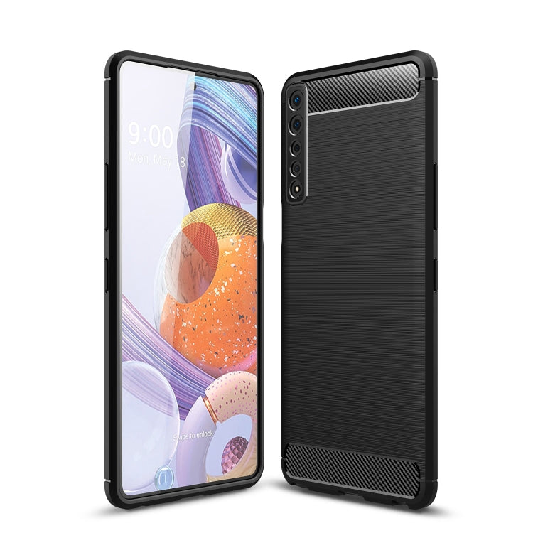 Brushed carbon fiber TPU phone case with raised edges, black
