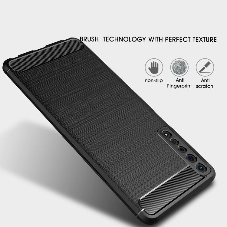 Black carbon fiber-style TPU case with side buttons and textured back