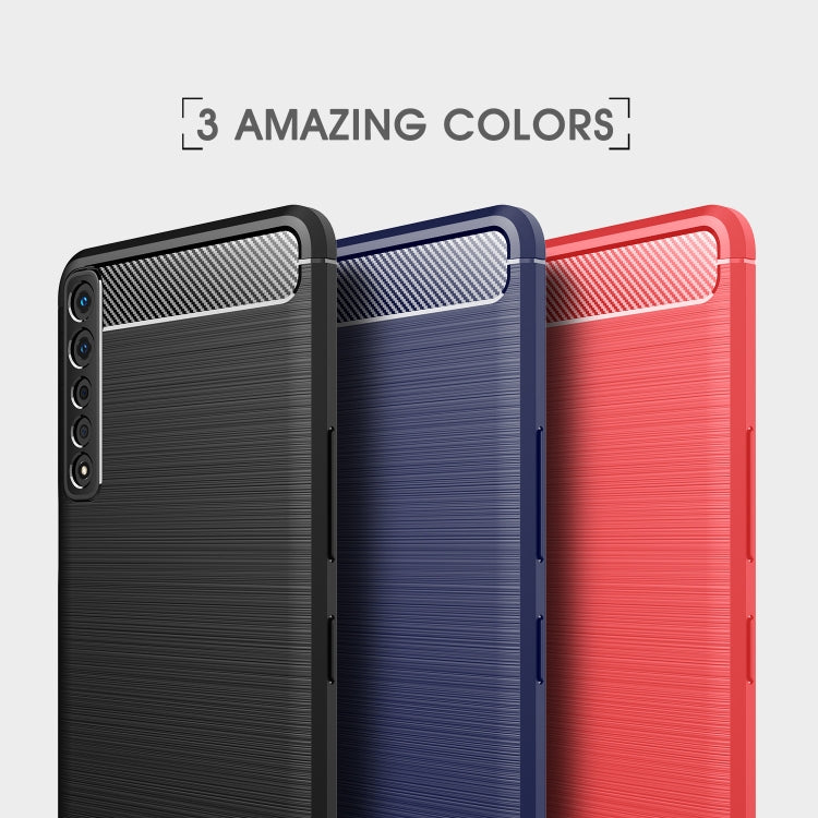 Three-color brushed carbon fiber TPU phone cases: black, navy, red