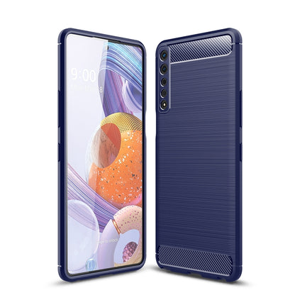 Brushed carbon fiber TPU phone case with raised edges, navy blue