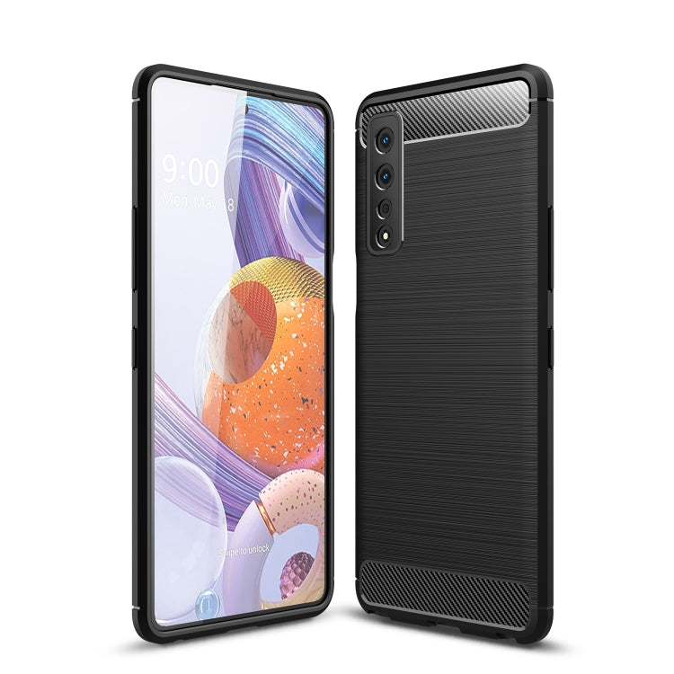 Brushed carbon fiber TPU phone case with raised edges, black