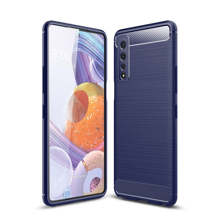Brushed carbon fiber TPU phone case with raised edges, navy blue