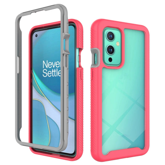 Shockproof phone case with red TPU bumper and teal back panel for OnePlus 9