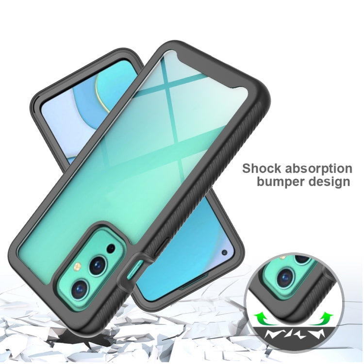 Black shockproof phone case with textured bumper shock-absorption design for OnePlus 9