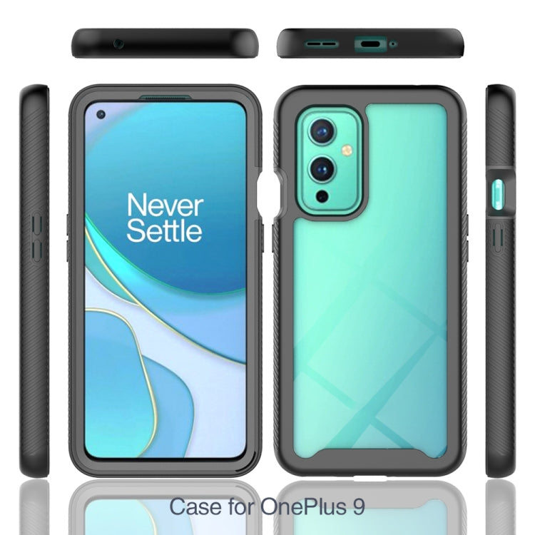 Black shockproof phone case shown front and back with teal phone for OnePlus 9