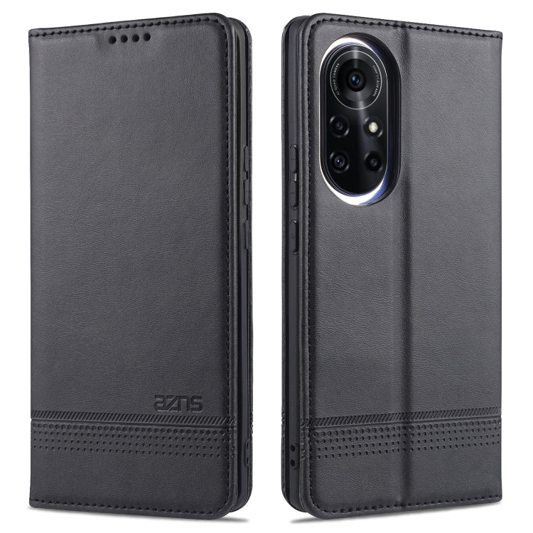 Black leather flip phone case with stitched edges and camera cutout