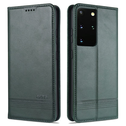 Magnetic flip phone case, dark green leatherette with side camera cutout and perforation stripe