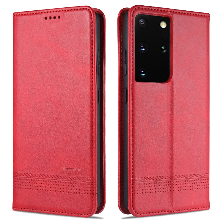 Red magnetic flip leather phone case with card slots and camera cutout
