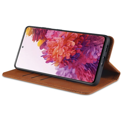 Brown magnetic flip leather phone case with stand for horizontal viewing