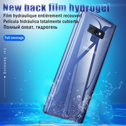 Hydrogel back protector film shown on a smartphone, with water splash visual