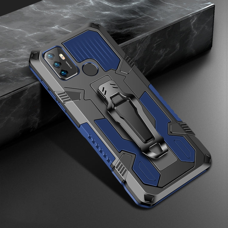 Royal blue and gray rugged phone protective case with built-in kickstand