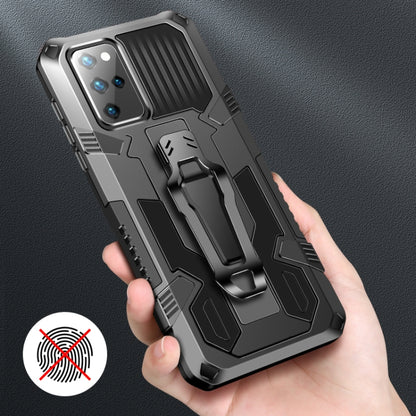 Gray and black rugged phone protective case with kickstand, held in hand