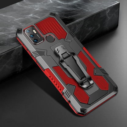 Red and gray rugged phone protective case with kickstand and camera guard