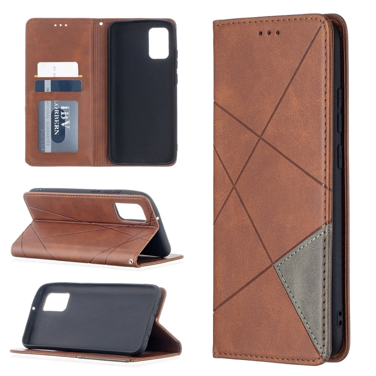 Brown rhombus-texture flip magnetic leather phone case with card slots and stand