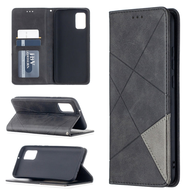 Magnetic wallet phone case with rhombus texture, flip cover, card slots, charcoal gray