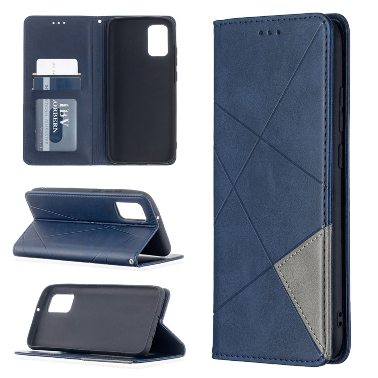 Blue rhombus-texture flip magnetic leather phone case with card slots and stand