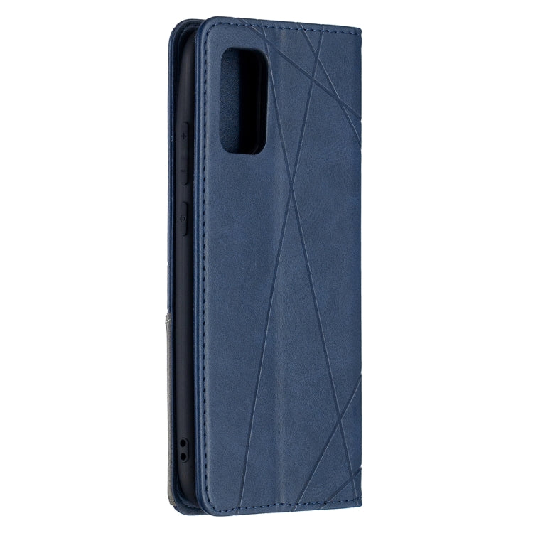 Blue rhombus-texture leather phone case with magnetic flip cover and card slots