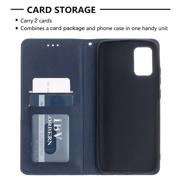 Blue flip magnetic leather phone case with card slots and visible phone back cover